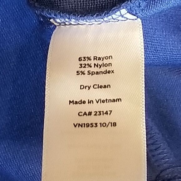 Talbots 8P Petite Dress Blue Ponte Knit Scalloped Trim Preppy Classic Minimalist - Picture 7 of 8